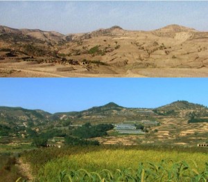 Het Löss-plateau voor en na herstel (Afbeelding via cleanbiz.asia)